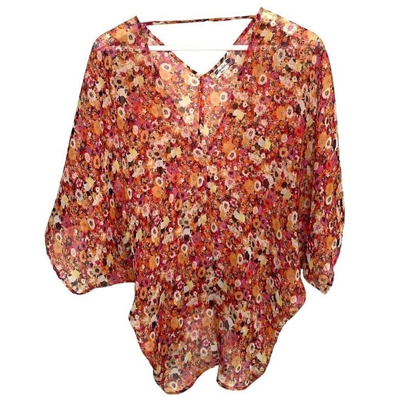 Kut From The Kloth Sheer Flutter Sleeve Floral Blouse‎ Women's Size S - Picture 1 of 7